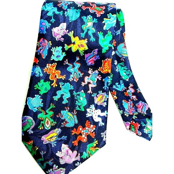 Michelangelo Frogs Mens Necktie Blue Neck Tie 56" Frog Theme - Picture 1 of 5